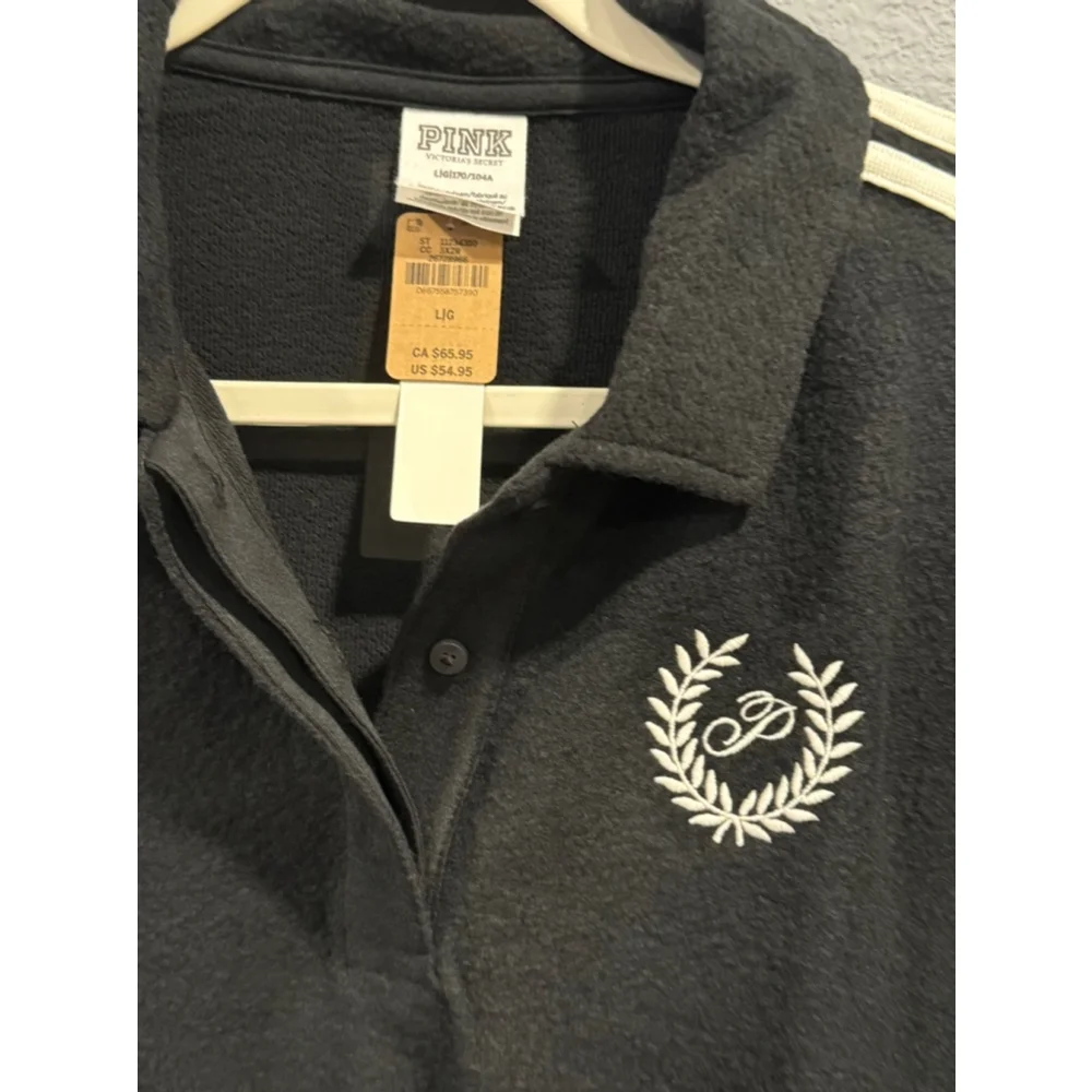 NEW PINK Black Cropped Polo Sweatshirt Size L - Picture 6 of 7
